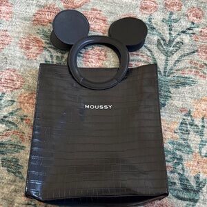 Moussy Black Croc-Embossed Tote with Circular Accents